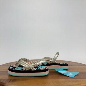 New Little Kids Reef Little Ahi Slip On Water Flip Flops Gold Pink Leaf Size 5 C